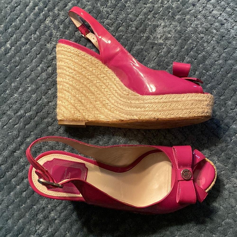 Christian Dior fuchsia patent leather wedges. Size 37 1/2. Excellent condition.